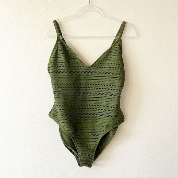 Robin Piccone Olive Green Crochet One Piece Swimsuit - Picture 1 of 7